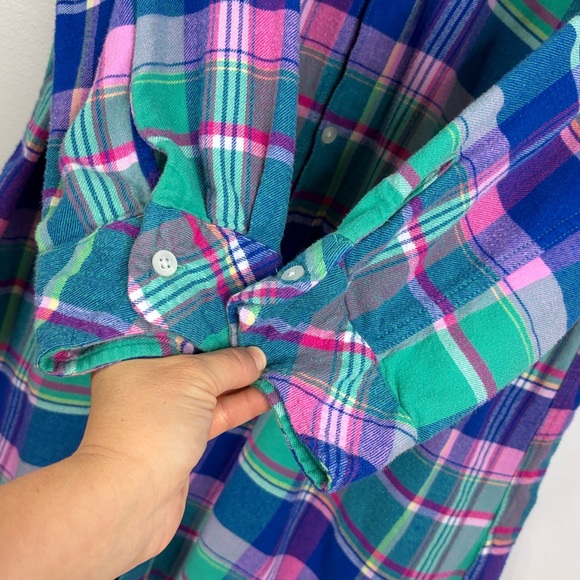 Lauren Ralph Lauren Nightgown Womens Large Blue Pink Plaid Flannel Short PJs - Picture 7 of 10